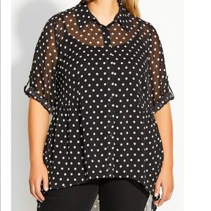 City Chic Spot Hi Lo Shirt - Polka Dot - 18 - Plus
